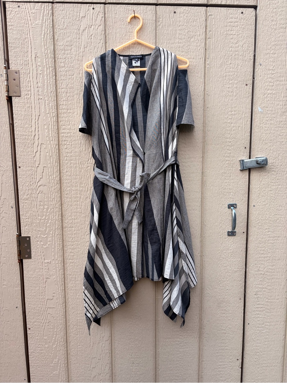 Striped Black & Gray Wrap Tunic with Tie Belt - Made in Poland